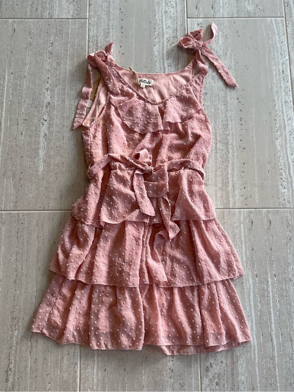Listicle Women's Small Pink Swiss Dot Ruffle Tiered Dress Tie Strap New